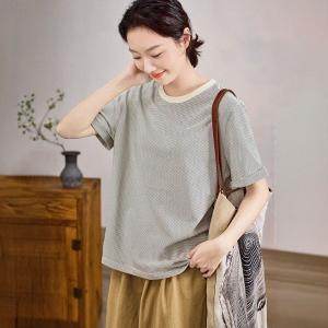 Crew Neck Casual Pinstriped T-shirt