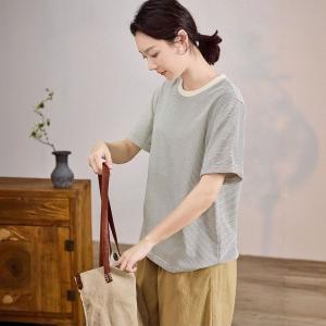 Crew Neck Casual Pinstriped T-shirt