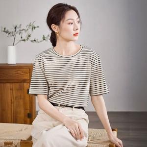Half Sleeves Black Striped Cotton T-shirt