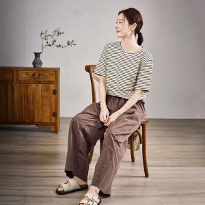 Half Sleeves Black Striped Cotton T-shirt