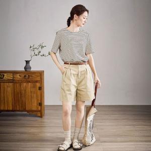 Half Sleeves Black Striped Cotton T-shirt