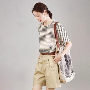 Half Sleeves Black Striped Cotton T-shirt