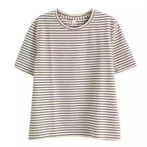 Half Sleeves Black Striped Cotton T-shirt