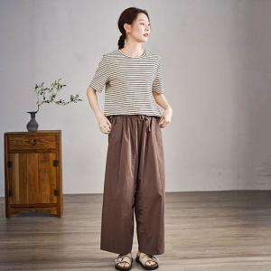 Half Sleeves Black Striped Cotton T-shirt