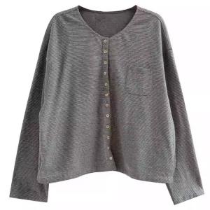 Cotton Linen Long Sleeves Pinstriped Cardigan