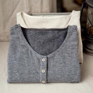 Cotton Linen Long Sleeves Pinstriped Cardigan