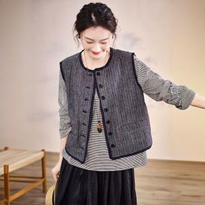 Loose-Fit Button Down Linen Gray Waistcoat