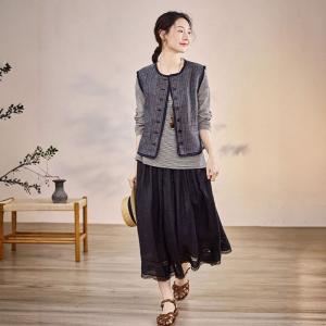 Loose-Fit Button Down Linen Gray Waistcoat