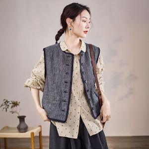 Loose-Fit Button Down Linen Gray Waistcoat