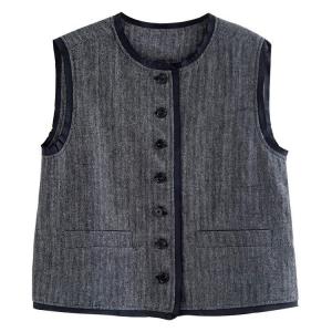 Loose-Fit Button Down Linen Gray Waistcoat