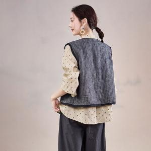 Loose-Fit Button Down Linen Gray Waistcoat