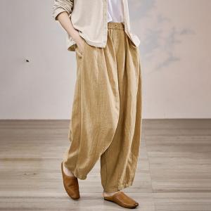 High Waist Khaki Breathable Linen Pants