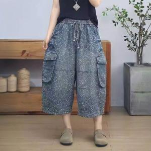 White Dots Flap Pockets Cropped Jeans