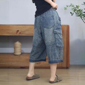 White Dots Flap Pockets Cropped Jeans