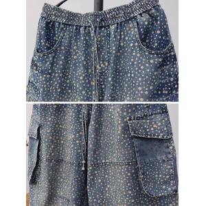 White Dots Flap Pockets Cropped Jeans