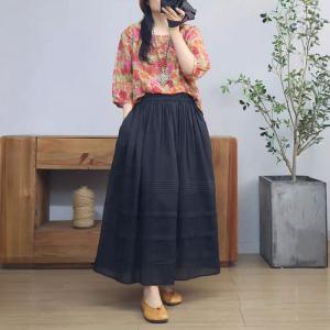 Comfy Loose Ramie Tiered Maxi Skirt