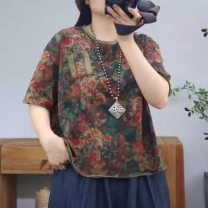 Flowers Patterns Short Sleeves Summer T-shirt
