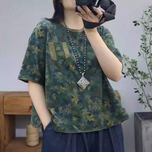 Flowers Patterns Short Sleeves Summer T-shirt