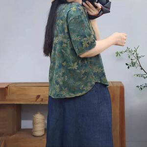 Flowers Patterns Short Sleeves Summer T-shirt