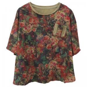 Flowers Patterns Short Sleeves Summer T-shirt