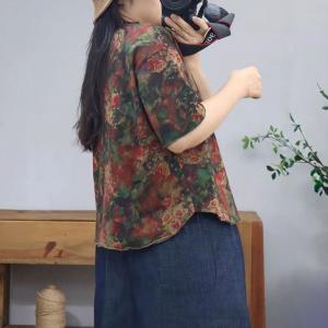 Flowers Patterns Short Sleeves Summer T-shirt
