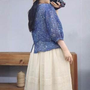 Breathable Comfy Ramie Floral Blouse