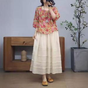 Breathable Comfy Ramie Floral Blouse