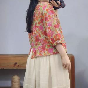 Breathable Comfy Ramie Floral Blouse