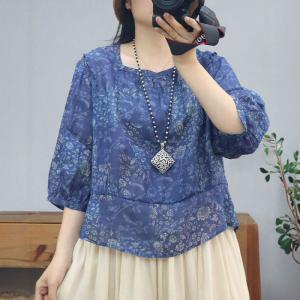 Breathable Comfy Ramie Floral Blouse