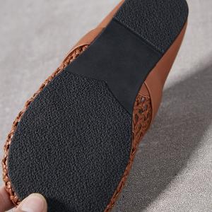 Hollow Out Knitting Leather Wide Toe Slippers