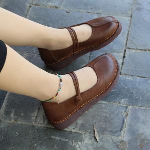 Low Heels Leather Buckle Mary Jane Sandals