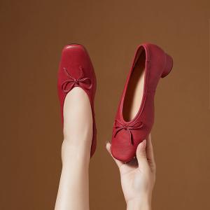 Business Casual Chunky Heels Bowknot Shoes