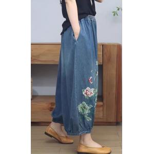 Wide Leg Balloon Embroidered Jeans