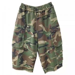 Flap Pockets Baggy Fringed Camo Jeans