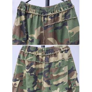 Flap Pockets Baggy Fringed Camo Jeans