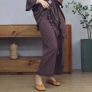 Casual Ruffled Asymmetrical T-shirt with Cotton Flare Pants