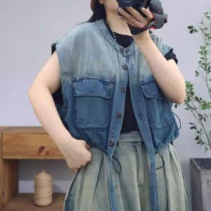 Blue Gradient Short Jacket with Wide Leg Jeans