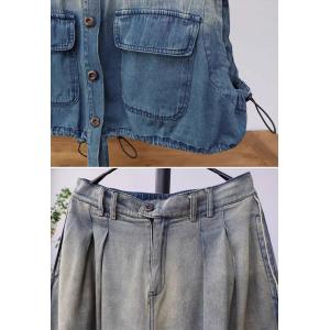 Blue Gradient Short Jacket with Wide Leg Jeans