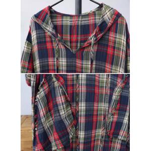 Front Pockets Cotton Linen Hooded Gingham Dress