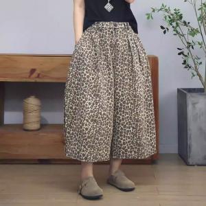 High Rise Leopard Pattern Wide Leg Jeans