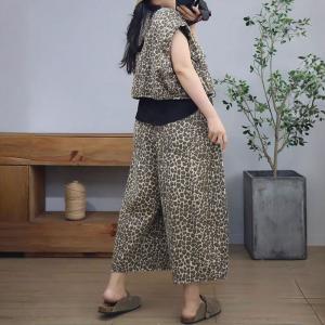 High Rise Leopard Pattern Wide Leg Jeans