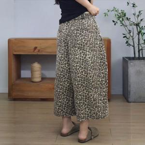 High Rise Leopard Pattern Wide Leg Jeans