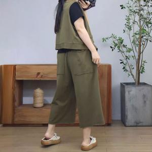 Tassel Plain Jacket Vest with Wide Leg Cotton Pants