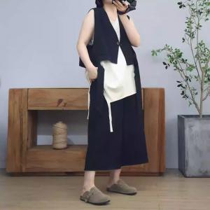 Tassel Plain Jacket Vest with Wide Leg Cotton Pants