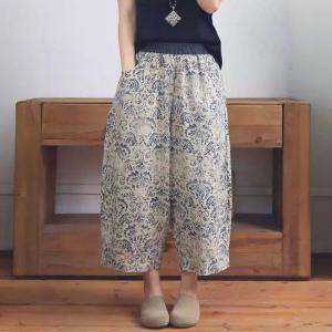 Blue and White Porcelain Pattern Linen Pants