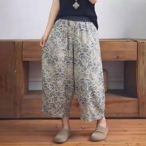 Blue and White Porcelain Pattern Linen Pants