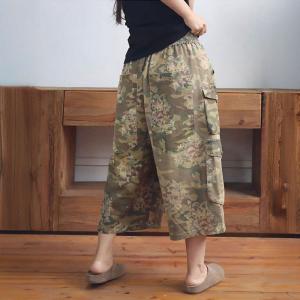 Pockets Decoration Mid-Calf Printed Pants