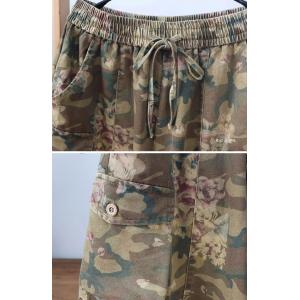 Pockets Decoration Mid-Calf Printed Pants