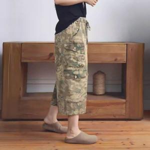 Pockets Decoration Mid-Calf Printed Pants