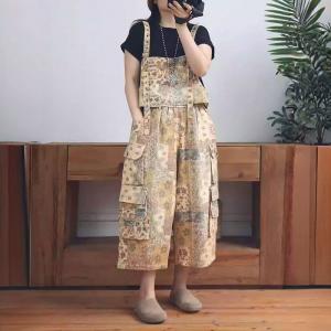Retro Style Printed Cropped Top with Wide Leg Pants Sets